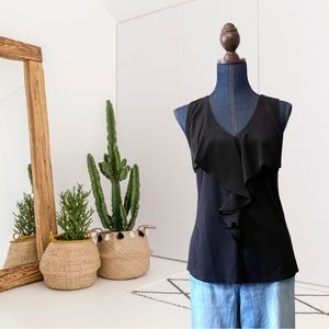 Deletta Pinna Sleeveless Ruffle Front Top